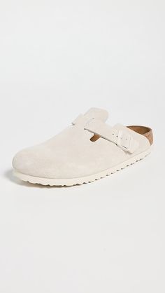 Birkenstock Boston Soft Footbed Clogs | Shopbop White Birkenstock Clogs, White Boston Birkenstock, White Birkenstock Clogs Outfit, Neutral Shoes Women, Cork Clogs With Removable Insole And Round Toe, Cork Clogs With Removable Insole, Closed Toe Cork Clogs With Leather Footbed, Closed Toe Cork Clogs With Removable Insole, Round Toe Clogs With Removable Insole