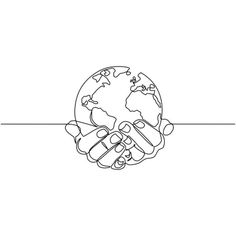 a line drawing of two hands holding the earth