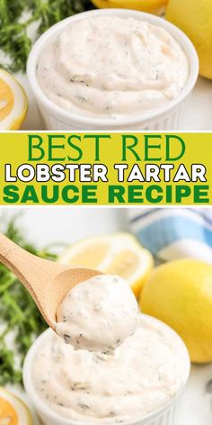 the best red lobster tartar sauce recipe with lemons and parsley in the background