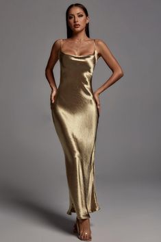 Buy Emily Metallic Gold Maxi Dress at the best price with offers in Bellabarnett. Emily Metallic Gold Maxi Dress Free shipping order from $100. Long Gold Silk Dress, Gold Wedding Guest Dress, Gold Slip Dress, Gala Time, Bellabarnett Dress, Dress Stores, Metallic Gold Dress, Gold Maxi Dress, Dress Jumpsuit