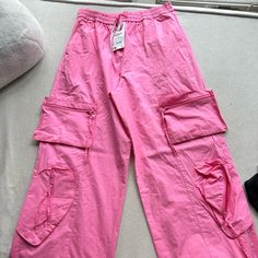 Light Weight Never Worn With Tags Great Spring Or Summer Pant Straight Leg Pink Casual Parachute Pants With Multiple Pockets, Trendy Pink Parachute Pants With Side Pockets, Trendy Pink Parachute Pants With Pockets, Casual Pink Parachute Pants With Cargo Style, Casual Pink Cargo Style Parachute Pants, Trendy Spring Parachute Pants With Multiple Pockets, Pink Parachute Trousers With Side Pockets, Casual Pink Parachute Pants With Side Pockets, Spring Wide Leg Parachute Pants With Side Pockets