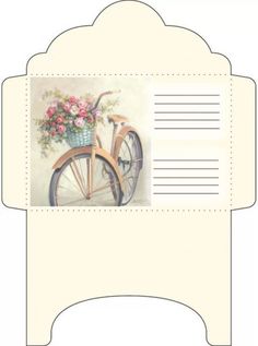 a card with a bicycle and flowers on it