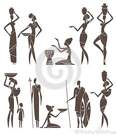 egyptian women silhouettes with different hairs and body shapes