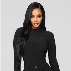 Brand New! Never Worn Black High-neck Tops For Club, Casual Long Sleeve Bodysuit For Date Night, Sleek Tops For Fall Clubbing, Black Bodysuit For Workwear In Spring, Black Bodysuit For Work In Spring, Black Bodysuit For Spring Workwear, Chic Black Bodysuit For Fall, Spring Workwear Black Bodysuit, Black High-neck Bodysuit For Fall