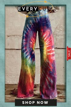 Women's Vintage Print Casual Wide Leg Pants Multicolor Full Length Jeans For Summer, Multicolor Full-length Jeans For Summer, Multicolor Full Length Jeans For Spring, Multicolor Full-length Jeans For Spring, Spring Multicolor Full-length Jeans, Trendy Multicolor Full Length Bottoms, Trendy Multicolor Full-length Jeans, Fall Multicolor Non-stretch Jeans, Multicolor Baggy Straight Leg Bottoms