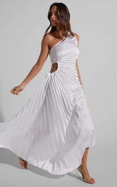 Kitsune Maxi Dress - Cut Out Maxi Dress in White | Showpo USA One Shoulder White Midi Dress For Wedding, White Floor-length Chic Maxi Dress, Chic White Floor-length Maxi Dress, Spring Formal Maxi Dress With Cutout, White One Shoulder Midi Dress For Evening, White Cutout Beach Dress, Formal Spring Maxi Dress With Cutout, White Cutout Summer Dress, Chic White Maxi Dress For Evening