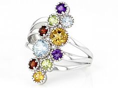 0.71ctw Round Glacier Topaz™,0.51ctw Round Brazilian Citrine, 0.18ctw Round African Amethyst, 0.27ctw Round Vermelho Garnet™, 0.23ctw Round Manchurian Peridot™ Rhodium Over Sterling Silver Ring. Measures Approximately 0.43"L x 1.02"W. Not Sizeable. Round Multi-stone Cubic Zirconia Gemstones, Cubic Zirconia Multi-stone Gemstones For Anniversary, Anniversary Multi-stone White Gold Gemstones, Anniversary White Gold Multi-stone Gemstones, Multi-stone Cluster Diamond Ring In Sterling Silver, Sterling Silver Multi-stone Cluster Diamond Ring, Dazzling Multi-stone Gemstones For Anniversary, Fine Jewelry Cluster Gemstones With Multi-stone, Fine Jewelry Amethyst Multi-stone Ring