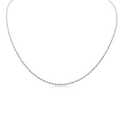 Description: Diamond cuts on this classic sterling silver rope chain give it added depth and shine, making it a sturdy and elegant complement to pendants, drops and dangles. This chain is plated with fine silver to ensure a bright white color and to help protect against tarnish.Rope chain features twisted links that are each connected to two other links in a continuous row. The twist causes the chain to create a spiraled effect similar to the woven fibers of a rope. Diamond-cut versions have fac Minimalist Sterling Silver Rope Chain Necklace, Sterling Silver Link Necklace With Rope Chain, Silver Minimalist Rope Chain Necklace As Gift, Minimalist Silver Rope Chain Necklace As Gift, Minimalist Silver Rope Chain Necklace For Gift, White Gold Link Necklace With Rope Chain, White Gold Rope Chain Link Necklace, Minimalist Sterling Silver Rope Chain Jewelry, Elegant White Rope Chain Necklace