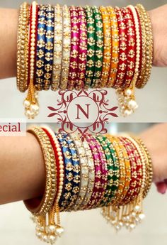 Fall In Love With This Beautiful Creation Of Multi Color Acrylic Bangles. All The Popular Colors Are There In This Beautiful Combination And Ready To Go With Every Of Your Ethnic Dress Collection. Multi Colored Bangles Are Beaded With Stone and Hanging Pearls Bangles At Both End Of This Ensemble Are Making It More Exclusive. Gift Yourself This Beautiful Set On Your Special Day. Traditional Beaded Bangle For Wedding, Traditional Wedding Beaded Bangle, Gold Beaded Bangle For Wedding, Beaded Bangle For Wedding And Festive Occasions, Festive Beaded Wedding Bangle, Festive Wedding Beaded Bangle, Multicolor Beaded Bangle For Wedding, Elegant Multicolor Bridal Sets For Festivals, Embroidered Bangle Jewelry For Wedding