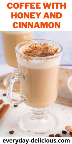 coffee with honey and cinnamon in a glass mug