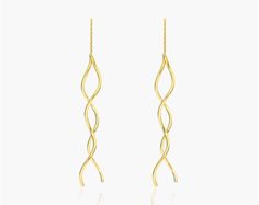 14K Yellow Gold Wave Threader Earrings. Perfect for everyday wear, these 14K yellow gold wave bar threader earrings dangle from both sides and are suspended on a diamond cut cable chain. Gold Waves, Threader Earrings, Earrings Dangle, Diamond Cut, Both Sides, Cable Chain, Precious Metals, Diamond Cuts, Everyday Wear