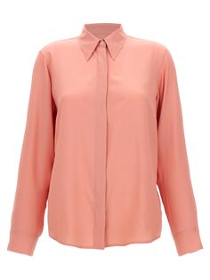 Cashmere', acrylic and silk blend shirt with covered button closure. Composition: 75% acrylic 25% silk Cropped Polo Shirt, Cropped Polo, Cotton Polo Shirt, Formal Style, Dries Van Noten, Pink Shirt, Pink Blouse, Party Fashion, Piping