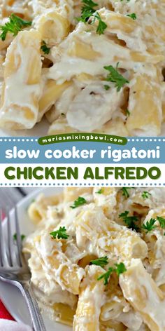 Craving a cozy dinner idea? This pasta dish is an easy crockpot meal! It will become one of your favorite comfort food recipes. Rich and creamy, delicious and satisfying, each bite of this Slow Cooker Rigatoni Chicken Alfredo is like a hug in your mouth! Crock Pot Alfredo Pasta, Crockpot Creamy Pasta, Crockpot Chicken Alfredo Easy, Slow Cooker Rigatoni, Crockpot Alfredo Chicken, Slow Cooker Alfredo, Chicken Pasta Crockpot Recipes, Crockpot Alfredo, Slow Cooker Chicken Alfredo