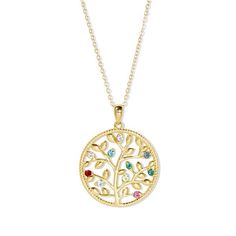 * Choose 9 birthstones * Includes 9 cubic-zirconia birthstone * Charm size - .75 * Includes 16 rolo chain with 2 extender * Approx. weight - 2.9 grams * Made of gold plated silver * Imported  Choose 2-10 birthstones and create a beautiful piece of jewelry with this Custom Family Tree Birthstone Necklace. This necklace is sure to captivate and complete any outfit. Express your unique style and celebrate your loved ones with this custom jewelry perfect for mothers or grandmas. Personalization Mall, Custom Family Tree, Birthstone Charms, Rolo Chain, Gorgeous Gift, Birthstone Necklace, Gold Plated Silver, Family Tree, Custom Jewelry