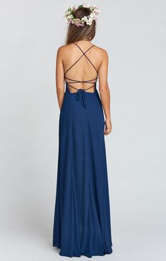 Godshaw Goddess Gown ~ Rich Navy Crisp | Show Me Your MuMu Dramatic Gown, Mumu Bridesmaid Dresses, Prom Goals, Motocross Racer, Navy Prom Dresses, Sun Dress Casual, Goddess Gown, Wedding Dress Alterations, The Gorge