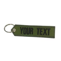 a keychain with the words your text printed on it