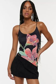 Asymmetrical Graphic Floral Cami | Urban Outfitters Sparkle Tights, Australia Clothes, Graphic Floral, Urban Outfitters Women, Floral Cami, Shopping Photography, Graphic Tees Vintage, Mini Slip Dress, Satin Maxi Dress