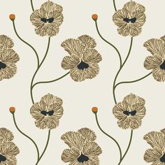 an image of a flower pattern on a white wallpaper with brown and black flowers