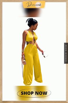 Cut Out Halter Neck Sleeveless Wide Leg Jumpsuit Wide Leg Jumpsuit, 1 Million, Halter Neck, Cut Out, Wide Leg, Jumpsuit, Shop Now