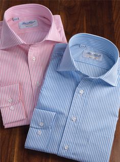 Cotton and Linen Blue and White Stripe Cutaway - The Ben Silver Collection Men Formal Outfit, Ben Silver, Christian Soldiers, Style Gentleman, Stylish Shirts Men, Color Combinations For Clothes, Cutaway Collar, Mens Trendy Outfits, Mens Casual Dress Outfits