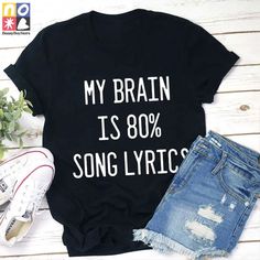 Product details: ✔️✔️✔️ TITLE NAME: My Brain Is 80 Percent Song Lyrics Teacher Vintage T-Shirt, Teacherlife Shirt, Teacher Shirt, Teacher Life Shirt, Music Teacher Shirt ✔️✔️✔️ IMPORTANT NOTE: Both Men and Women can we our shirts because this is unisex style t-shirts;  Wash item inside out in cold water, do not bleach, do not dry clean, do not iron directly on the design. ✔️✔️✔️ MATERIAL: 5.3-ounce, 100% cotton (99/1 cotton/poly (Ash) & 90/10 cotton/poly (Sport Grey); Heavyweight classic unisex Music-themed Slogan Crew Neck Top, Music-themed Slogan Tops With Crew Neck, Music-themed Slogan Top With Crew Neck, Hip Hop Slogan Top For Concert, Music-themed Slogan Tops For Concerts, Music-themed Cotton Tops With Slogan, Music-themed Cotton Slogan Tops, Music-themed Slogan T-shirt For Concert, Concert Cotton T-shirt With Funny Print