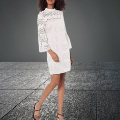 Trina Turk New Lace Cocktail Dress Size 6 Lined Washable White 3/4 Sleeves $228 Elegant Half Sleeve Mini Dress For Summer, White Chic A-line Long Sleeve Dress, Spring Evening Mini Dress With Half Sleeves, Feminine Fitted Long Sleeve Dress For Brunch, Half Sleeve Mini Dress For Spring Evenings, Fitted White Long Sleeve Dress For Spring, Elegant White Long Sleeve Dress For Summer, Elegant White Long Sleeve Summer Dress, Chic Fitted Long Sleeve Dress For Day Out