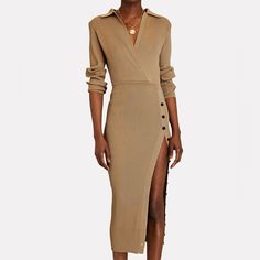 Nwt Size Small - Self Portrait Ribbed Mid Length Dress In Beige . Retail Price $600 Floaty Dress, Work Dresses For Women, Work Dresses, Ribbed Dress, Chic Sweaters, Ribbed Dresses, Mid Length Dresses, Long Sleeve Midi Dress, Knit Fashion