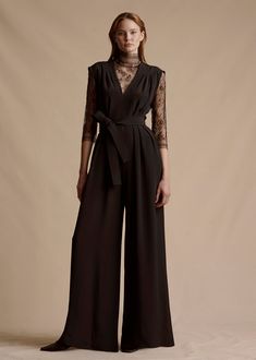 NANSI JUMPSUIT IN SILK CREPE Chic Formal Belted Jumpsuits And Rompers, Belted V-neck Jumpsuit For Night Out, Chic Belted Jumpsuits And Rompers For Formal Occasions, Chic Belted Jumpsuits And Rompers For Formal Events, Elegant V-neck Jumpsuits And Rompers With Tie Waist, Sleeveless Belted Jumpsuits And Rompers For Evening, Chic Belted Jumpsuits And Rompers For Evening, Formal Jumpsuits And Rompers With Tie Waist, Elegant V-neck Evening Pantsuit