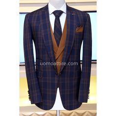 blue and brown check 3 piece suit with same fabric formal tie Luxury Single-button Sets With Notch Lapel, Professional Office Sets In Suiting Fabric, Long Sleeve Business Suit Sets, Slim Fit Single Button Suiting Sets, Long Sleeve Business Suiting Sets, Business Suiting Fabric Sets With Long Sleeve, Semi-formal Long Sleeve Suiting Fabric Set, Single Breasted Tailoring Sets In Suiting Fabric, Single Breasted Suiting Fabric Sets For Tailoring