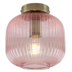 a pink glass light fixture on a white background