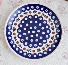 "Original polish pottery plate with classic Boleslawiec polka dots and unique lavendar variation. This beautiful handmade dessert plate is one of the most desired decorations from polish hand painted plates from Boleslawiec. The item is in excellent condition, with no chips, no cracks - brand new product! Dimensions:  19.5 cm / 7.7\" (diameter) Dishwasher: safe Microwave oven: safe Freezer: safe Oven: safe Original handmade Boleslawiec pottery, Poland. ----------------- PACKAGING AND SAFETY ---- Hand Painted Pottery Plates, Polish Pottery Patterns, Boleslawiec Pottery, Ceramics Glaze, Business Philosophy, Polish People, Polish Ceramics, Copper Kettle, Pottery Plate