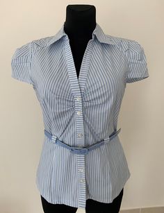 Vintage cotton striped beautiful and stylish shirt. Puff short sleeves Excellent condition Sizing  US 6, UK10, EU 38 Length 61cm/24 inches Waist 80cm/31.5 inches Chest 96cm/37.8 inches Summer Office Shirt With Striped Collar, Fitted Vertical Stripes Office Shirt, Fitted Vertical Stripes Office Tops, Chic Fitted Shirt With Striped Collar, Short Sleeve Shirt With Striped Collar For Work, Vertical Stripes Summer Office Tops, Striped Short Sleeve Cotton Blouse, Striped Cotton Short Sleeve Blouse, Chic Striped Fitted Shirt