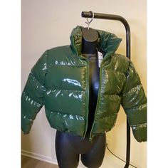 Pvc Leather Cropped Puffer Jacket Thick Warm Puffer Jacket, Thick Secure Zipper High Collar Neck, 100% Polyester, True To Size, Very Little Stretch 24” Length 24” Arm Length 25” Armpit To Armpit Cropped Puffer Coat, This Coat Is Short Length Trendy Green Fall Outerwear, Trendy Green Outerwear, Green Outerwear With Zipper For Fall, Green Fall Outerwear With Zipper Closure, Green Outerwear With Zipper Closure For Fall, Green Fitted Puffer Outerwear, Fitted Green Puffer Jacket For Fall, Trendy Green Puffer Jacket For Winter, Trendy Green Winter Puffer Jacket