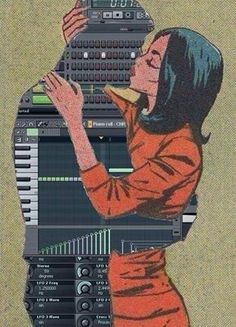 an image of a woman with her hand on the back of a sound mixing console