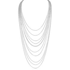 PRICES MAY VARY. STYLISH DESIGN - You'll effortlessly transform any look with this statement silver tone cubic zirconia necklace. With sparkling layers of delicate simulated diamond chains, this elegant yet trendy rhinestone long layering necklace perfectly compliments wedding, formal, and party looks. SUPERIOR QUALITY - Every detail has been fine-tuned for maximum quality, longevity, and comfort. Approximate Measurements: 33 inch with 3 inch extension. Cubic zirconia simulated diamonds and 925 Long Layered Necklaces, Diamond Statement Necklace, Formal Necklace, Sparkly Fashion, Diamond Chains, Statement Collar Necklace, Layered Necklaces Silver, Chain For Women, Black Bead Necklace