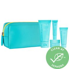 A complete travel-size routine of TULA bestsellers and a reusable bag for easy skincare on the go.Skin Type: Dry, Combination, and Oily Skincare Concerns: Dullness, Uneven Texture, OilinessHighlighted Ingredients:- Probiotic Extracts: Improve skin smoothness.- Turmeric, White Tea, and Blueberry: Improve skin texture. - Papaya and Pineapple Enzymes: Brighten and exfoliate to remove impurities. Ingredient Callouts: These products are cruelty-free.What Else You Need to Know: Cleanse, exfoliate, tre Skincare Sephora, Easy Skincare, Pineapple Enzyme, Oily Skincare, Tula Skincare, Oily Skin Care, Travel Kit, Improve Skin Texture, Travel Kits