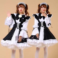 Black Cosplay Maid Dress Lolita Costume for Women Condition: Brand NewColor: 8 ColorsSize: S-3XLMaterial: Cotton and PolyesterSleeves: Long sleevesIncluded:   Dress+Apron+Bowtie+Flower+Sleeve Accessory White Harajuku Long Sleeve Cosplay Costume, White Long Sleeve Cosplay Costume, Maid Clothing, Maid Cosplay, Japanese Dress, Womens Dress Suits, Maid Outfit, Woman Suit Fashion, Anime Dress