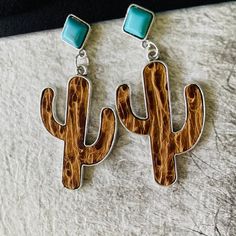 These are so fun! These are a cactus dangle, with the cutest little turquoise stud. The cactus' have a leather accent in the middle! These are lightweight! LENGTH: 3" 0.6 OZ Jewelry Western, Jewelry Stones, Cactus Earrings, Earrings Teardrop, Native Jewelry, Rhinestone Earrings, Gorgeous Earrings, Girls Best Friend, Teardrop Earrings