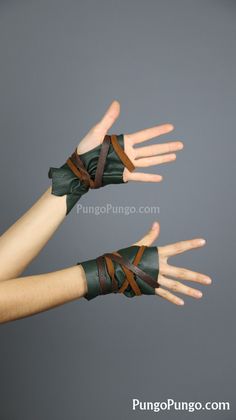 Green Fingerless Leather Gloves, Short | Elf Costume Warrior Video Gamer Mad Max Post apocalyptic Zombie Hunter Barbarian World of Warcraft by PungoPungo on Etsy Fingerless Leather Gloves, Halloween Green, Elf Cosplay, Zombie Hunter, Burning Man Costume, Diesel Punk, Elf Costume, Leather Armor, Video Gamer