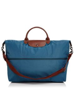 Longchamp Le Pliage Expandable Travel Duffel Weekender Nylon Travel Accessories With Adjustable Strap For Overnight Trips, Nylon Luggage With Adjustable Strap For Weekend Trips, Adjustable Nylon Travel Bag, Travel Bags With Leather Trim And Adjustable Fit, Nylon Travel Bag With Leather Trim, Longchamp Bags, Travel Duffel, Peacock Blue, Bags Travel