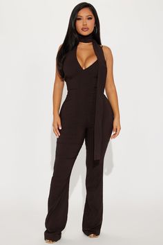 Available In Black And Mocha. Jumpsuit Sleeveless One Shoulder Drape Detail Flare Leg Stretch Shell: 59% Viscose 36% Nylon 5% Elastane Imported | Being Chic Jumpsuit in Mocha size XL by Fashion Nova Chic Jumpsuit, Jumpsuit Chic, Leg Stretching, Mocha, Jumpsuits For Women, Clothes For Sale, Fashion Nova, Jumpsuit Romper, One Shoulder