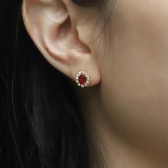 Add A Touch Of Elegance To Any Outfit With Our Delicate Earring Studs, Crafted With Lab Grown Diamonds And Beautiful Oval Cut Rubies. Delicate Earring, Ruby And Diamond Earrings, Ruby Earrings Studs, Red Gemstones, Earring Studs, Ruby Earrings, Affordable Jewelry, Delicate Earrings, Gold Studs