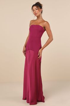 Plum Purple Dress - Strapless Maxi Dress - Mixed Media Dress - Lulus Raspberry Colored Bridesmaid Dresses, Plum Slip Dress, Magenta Long Dress, Plum Maxi Dress, Plum Purple Bridesmaid Dresses, Berry Bridesmaid Dresses, Fuschia Bridesmaid Dresses, Raspberry Bridesmaid Dresses, Purple Formal Dress