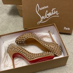 New And Never Used Fifi Spikes 100 Nappa In Box And With Red Bag Highheels Shoes, Chanel Slingback, Dior Designer, Latest Bags, Replica Designer Handbags, Louboutin Heels, Christian Louboutin Heels, Designer Replica, Chanel Purse