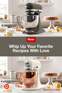 an image of a kitchen counter with food in it and the words, whip up your favorite recipes with love