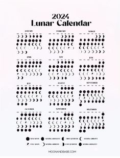 the luna calendar is shown in black and white