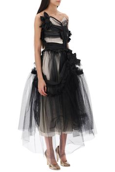 100% PA, 100% SE | Maison Margiela Women's Midi Dress in Tulle With Taffeta Inserts in Black | FW23/24 Circular Skirt, Latest Fashion Design, Couture Designers, Dress Crafts, Bustiers, High End Fashion, Womens Midi Dresses, Woman Colour, Side Zipper