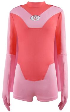 a pink and red bodysuit with long sleeves