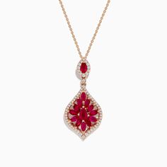 Ruby Royale 14K Rose Gold Ruby and Diamond Pendant Classic Rose-colored Formal Jewelry, Rose Classic Formal Jewelry, Fine Jewelry In Rose 14k Gold, Rose 14k Gold Fine Jewelry, Elegant Pink Gold Jewelry With Rose Design, Formal Rose-colored 14k Gold Jewelry, Formal Fine Jewelry With Rose Design, Elegant 14k Rose Gold Jewelry For Valentine's Day, Fine Jewelry In 14k Rose Gold