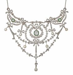 ©️️ Christies Belle Époque Emerald, Pearl And Diamond Necklace Vintage Diamond Necklace, Beautiful Diamond Necklace, Jewelry Inventory, Diamond Flower Pendant, Dancing Diamond, Solitaire Diamond Pendant, Pearl And Diamond Necklace, Fancy Necklace